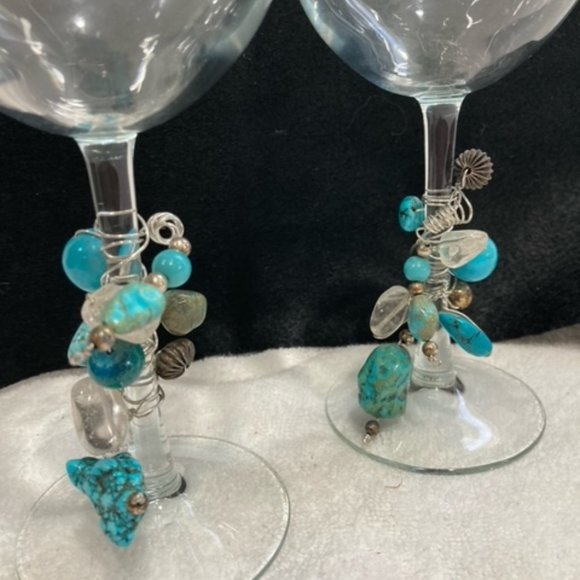turquoise Beaded Wine Glasses-Set of 2 - Picture 4 of 4